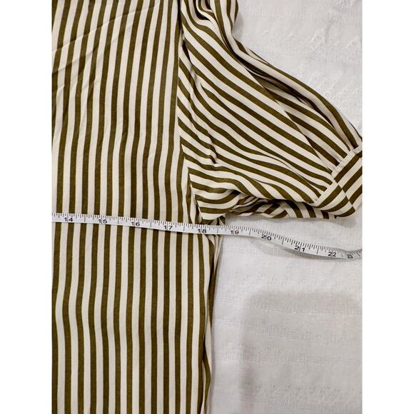 Vintage Striped Blouse Women’s 8 Olive Cream Soft Autumn Classic Minimalism - Picture 7 of 9